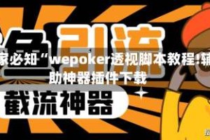 玩家必知“wepoker透视脚本教程!辅助神器插件下载