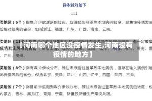 【河南哪个地区没疫情发生,河南没有疫情的地方】