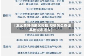 【怎么查其他地区疫情,疫情怎么查询其他城市进入】