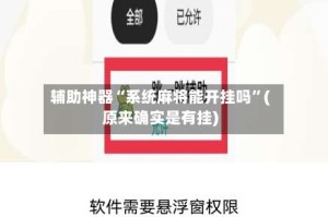 辅助神器“系统麻将能开挂吗”(原来确实是有挂)