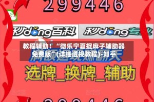 教程辅助！“微乐宁夏捉麻子辅助器免费版”(详细透视教程)-知乎