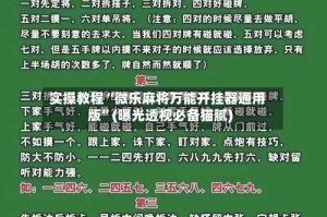 实操教程“微乐麻将万能开挂器通用版”(曝光透视必备猫腻)