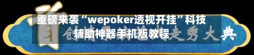 重磅来袭“wepoker透视开挂”科技辅助神器手机版教程-第2张图片