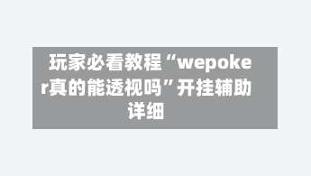 玩家必看教程“wepoker真的能透视吗	”开挂辅助详细-第3张图片