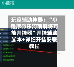 玩家辅助神器：“小程序微乐河南麻将万能开挂器	”开挂辅助脚本+详细开挂安装教程-第1张图片