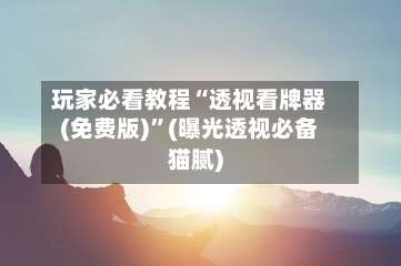 玩家必看教程“透视看牌器(免费版)”(曝光透视必备猫腻)-第1张图片