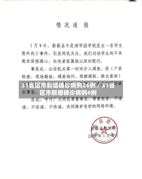31省区市新增确诊病例26例/31省区市新增确诊病例4例-第2张图片